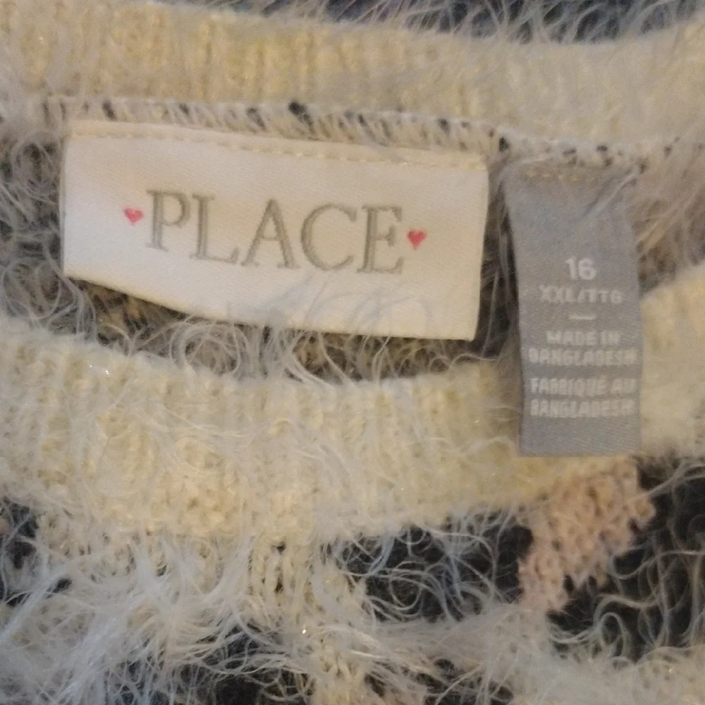 The Children's Place Cream and Black Fuzzy Sweater - Picture 2 of 8